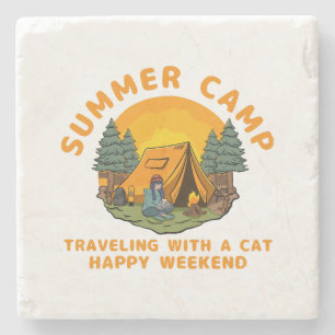Zomerkamp reizen met een kat stenen onderzetter