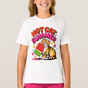 Zomerkat: Hete Kat Zomer Lieve Meisjes Retro Kitty T-shirt