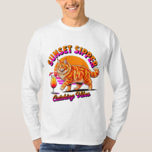 Zomerkat Zonsondergang Sipper - Retro Oranje Tabby T-shirt