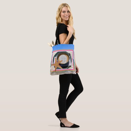 Zomerkoffie dessert oceaan uitzicht canvas tas. draagtas (Op model)