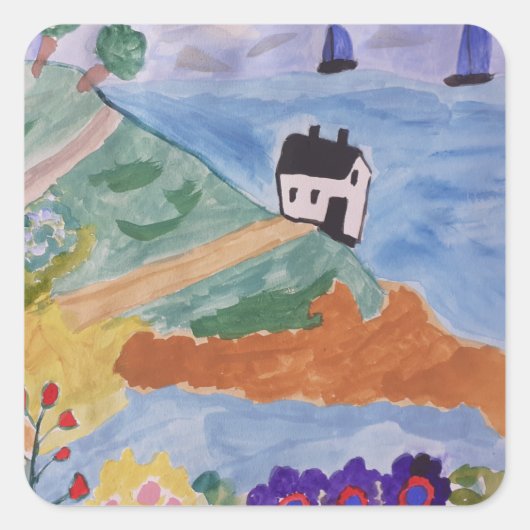 Zomerkust en ventilator vierkante sticker (Voorkant)