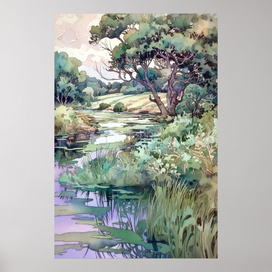 Zomerlandschap Waterverf Poster (Voorkant)