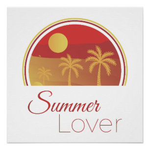 Zomerliefhebber Retro Zonsondergang Palmboom Tropi Perfect Poster
