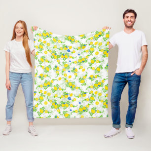 Zomerlijk blauw en geel citroenen bloempatroon fleece deken