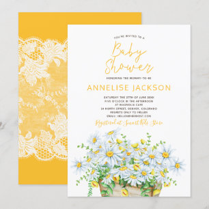 Zomermadeliefjes geel en wit kant baby shower kaart