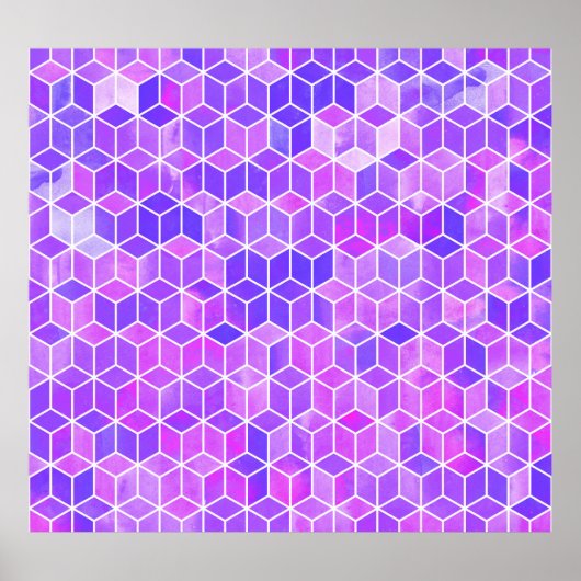 Zomermozaïek: Waterverf Cube Fusion Poster (Voorkant)