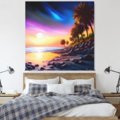 Zomernacht op het strand canvas afdruk (Insitu (Slaapkamer))