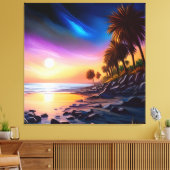 Zomernacht op het strand canvas afdruk (Insitu (Woonkamer))