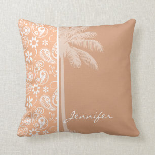 Zomerpalm; Abrikozenkleur Paisley; Bloemen Kussen