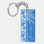 Zomerpalm; Azure Blue Tropical Hibiscus Sleutelhanger (Voorkant Links)