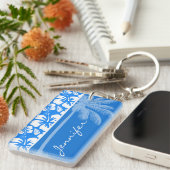 Zomerpalm; Azure Blue Tropical Hibiscus Sleutelhanger (Voorkant Rechts)