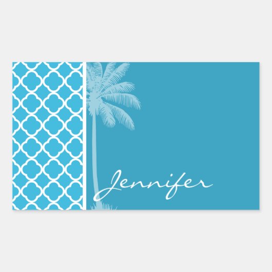 Zomerpalm; Helder Cerulean Quatrefoil Rechthoekige Sticker (Voorkant)