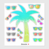 Zomerpalmboom en zonnebril Sticker Pack (Vel)