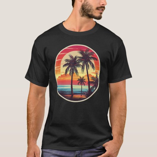 Zomerpalmboom Tropisch strand retro stijl T-shirt (Voorkant)