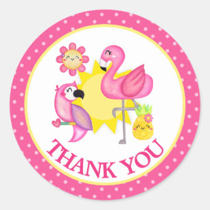 Zomerparadijs Flamingo Papegaai Dank Je Ronde Sticker