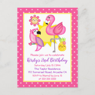Zomerparadijs Flamingo Papegaai Verjaardagsfeestje Briefkaart