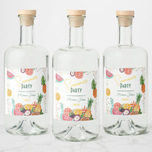 Zomerpartij gele tropische fruituitnodiging likeurfles etiket