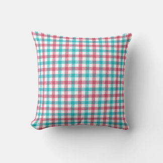 Zomerpicknick blauwgroen en roze geruit kussen