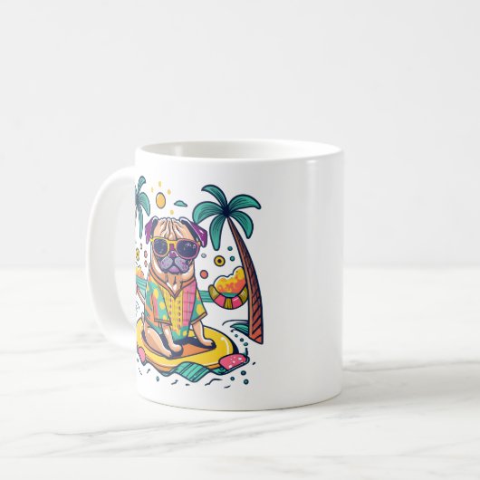 Zomerplezier met Schattigee Pug Dog in Zwembad Koffiemok (Voorkant links)