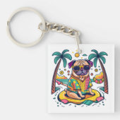 Zomerplezier met Schattigee Pug Dog in Zwembad Sleutelhanger (voorkant)