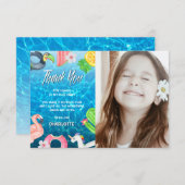 Zomerpret zwembad verjaardagsfeest foto bedankkaart (Voorkant / Achterkant)