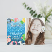 Zomerpret zwembad verjaardagsfeestje foto bedankkaart (Staand voorkant)