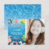 Zomerpret zwembad verjaardagsfeestje foto bedankkaart (Voorkant / Achterkant)