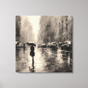 Zomerregen in de stad canvas afdruk