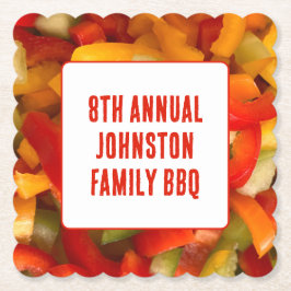 Zomerreünie Kleurrijke Foto BBQ Family Picnic Kartonnen Onderzetters