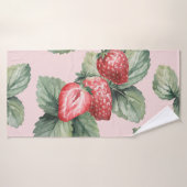 Zomerrijpe aardbeien: Waterverf roze Badhanddoek (Badhanddoek)