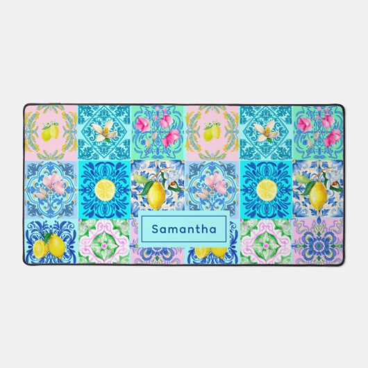 Zomerse Siciliaanse turquoise kleurrijke azulejo A Bureaumat (Voorkant)