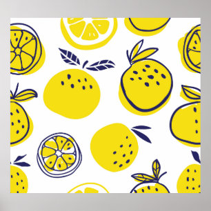 Zomerse Sinaasappels: Stijlvol fruitpatroon. Poster