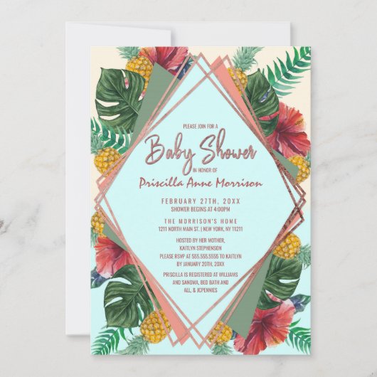 Zomerse tropische ananasblad Floral Baby shower Kaart (Voorkant)