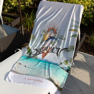 Zomerstemming Boho Retro Zomer Surf Monogram Strandlaken