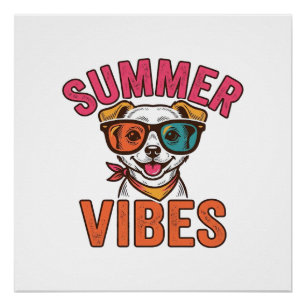 Zomerstemming Hond Zonnebril Vintage T-shirt Ontwe Perfect Poster