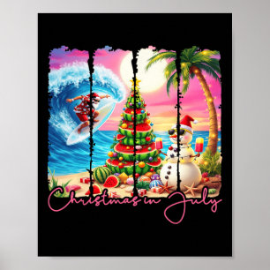 Zomerstemming Kerstmis in juli Kerstman surft stra Poster