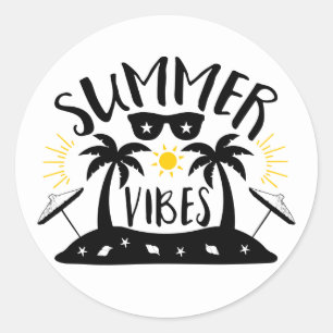 Zomerstemming Palmboom Strand Bruiloft Feest Ronde Sticker