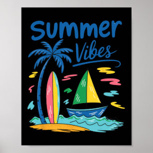 Zomerstemming Palmboom Surfplank Zeilboot Poster