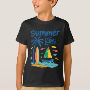 Zomerstemming Palmboom Surfplank Zeilboot T-shirt