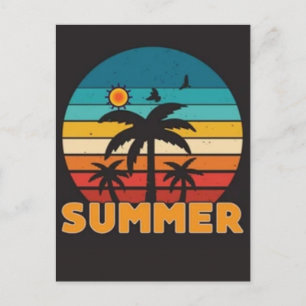 Zomerstemming Retro Strand-Vintage Kust Zonneschij Feestdagenkaart