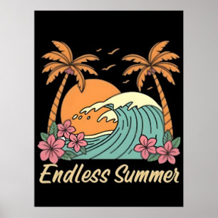 Zomerstemming Retro Strand-Vintage Kust Zonneschij Poster