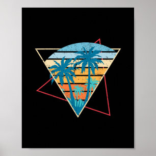 Zomerstemming Zonsondergang Palmboom Strand Retro Poster