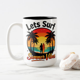 Zomerstemming Zonsondergang Surfen Strand Tropisch Tweekleurige Koffiemok