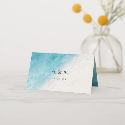 Zomerstrand bruiloft gevouwen plaatskaart (Achterkant)