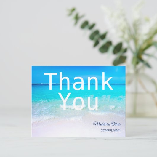 Zomerstrand Oceaan Zicht Wit Blauw Dank Je    Briefkaart (Staand voorkant)