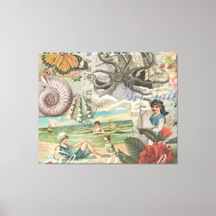 Zomerstrand  octopus antiek zeilen canvas afdruk