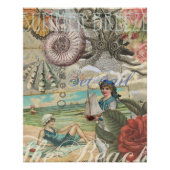 Zomerstrand  octopus antiek zeilen perfect poster (Voorkant)