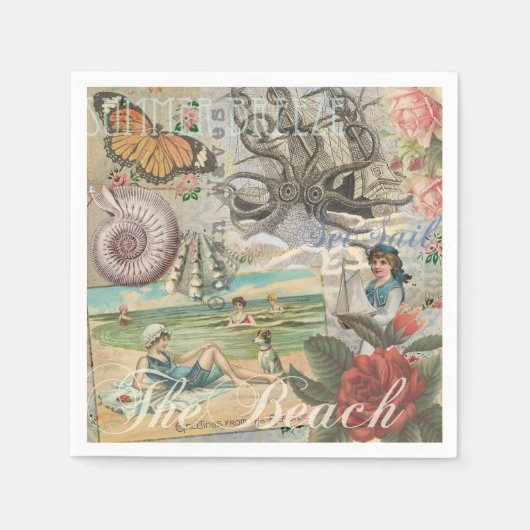 Zomerstrand  octopus antiek zeilen servetten (Voorkant)