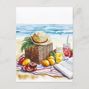 Zomerstrand Picnic Waterverf Illustratie – Vibr Briefkaart