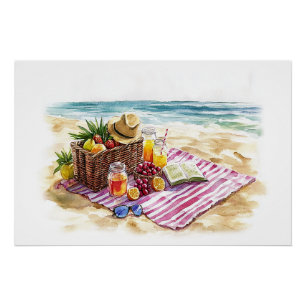 Zomerstrand Picnic Waterverf Illustratie – Vibr Perfect Poster